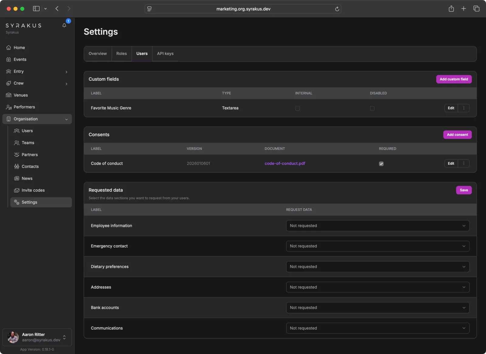 User Settings