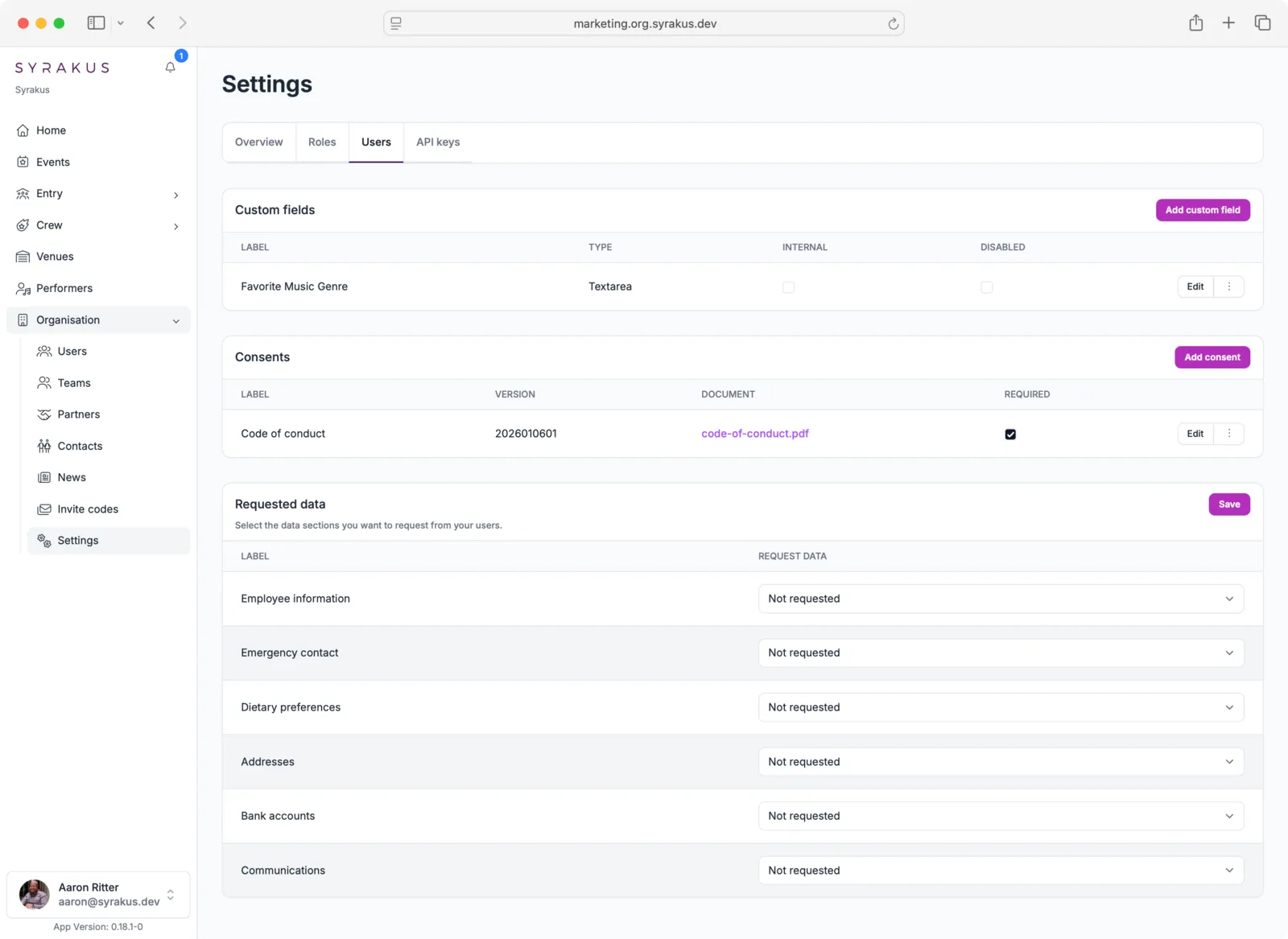 User Settings